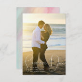 Sla onze datum verfijnde lijnen vloeiend penscript kaart (Voorkant / Achterkant)