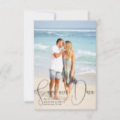 Sla onze datum verfijnde lijnen vloeiend penscript kaart (Voorkant)