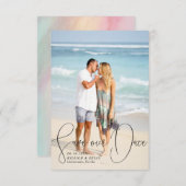 Sla onze datum verfijnde lijnen vloeiend penscript kaart (Voorkant / Achterkant)