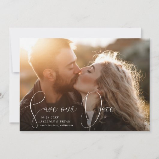 Sla onze datum verfijnde lijnen vloeiende pennenst kaart (Voorkant)