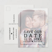 Sla onze datum vervaagde foto minimalistische typo aankondigingskaart (Voorkant / Achterkant)