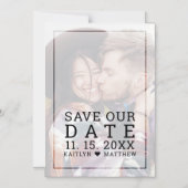 Sla onze datum vervaagde foto minimalistische zwar magnetische uitnodiging (Voorkant)