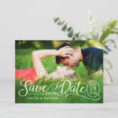 Sla onze datumbruiloft op | Elegant Script Kaart (Staand voorkant)