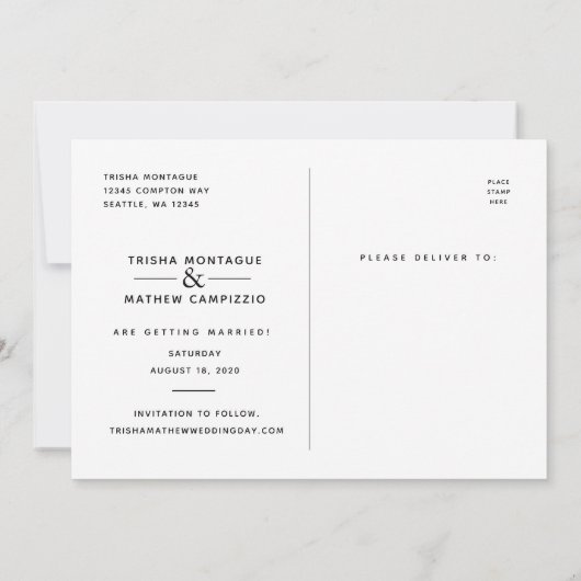 Sla onze datumbruiloft op | Elegant Script Kaart (Achterkant)