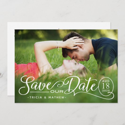 Sla onze datumbruiloft op | Elegant Script Kaart (Voorkant / Achterkant)