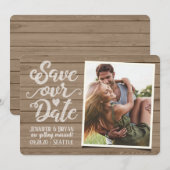 Sla onze datumbruiloft op | Foto van Rustic Wood Kaart (Voorkant / Achterkant)