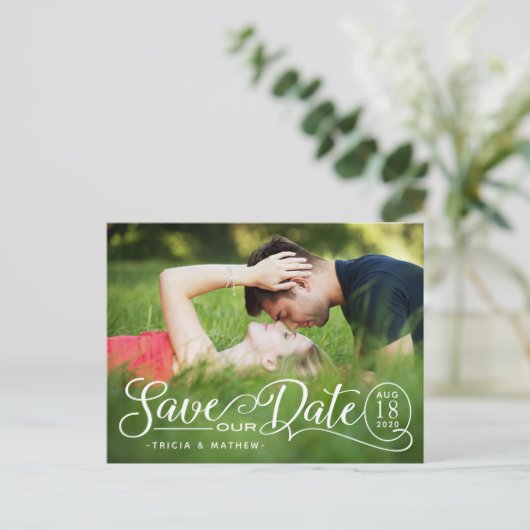 Sla onze datumbruiloft op | Fotokaart voor elastis Briefkaart (Staand voorkant)