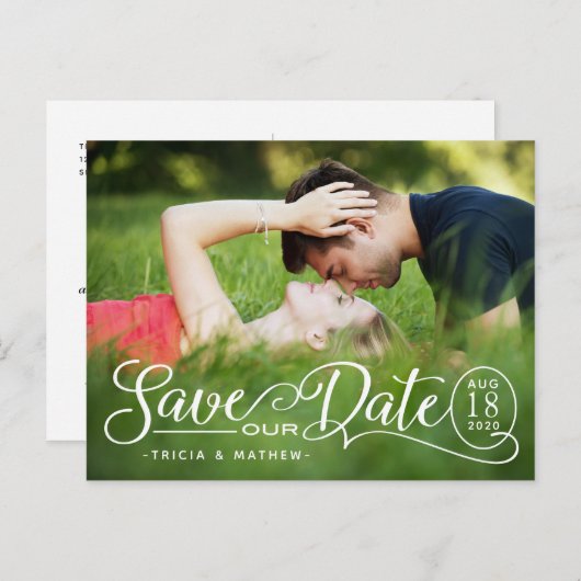 Sla onze datumbruiloft op | Fotokaart voor elastis Briefkaart (Voorkant / Achterkant)