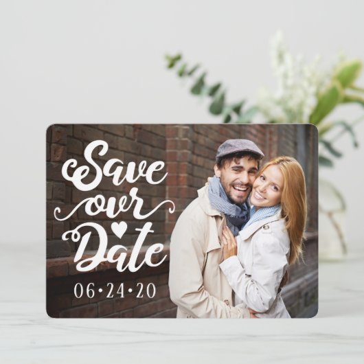 Sla onze datumbruiloft op | Handgeschreven Script- Kaart (Staand voorkant)