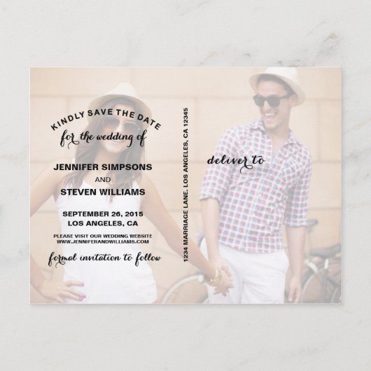 Sla onze datumfoto op aankondigingskaart (Achterkant)