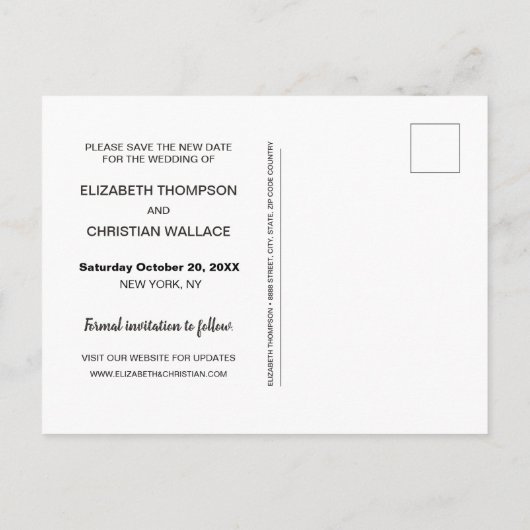 Sla Onze NIEUWE Datum Bruiloft Briefkaarten met Mo (Achterkant)