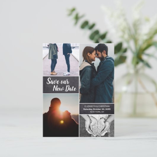 Sla Onze NIEUWE Datum Bruiloft Briefkaarten met Mo (Staand voorkant)