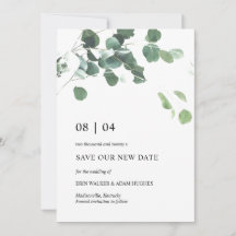 Sla onze nieuwe datum Eucalyptus Leaves Wedding Ka