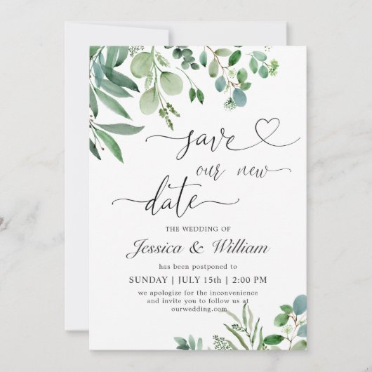 Sla onze nieuwe datum na uitgestelde Waterverf Euc Kaart (Voorkant)