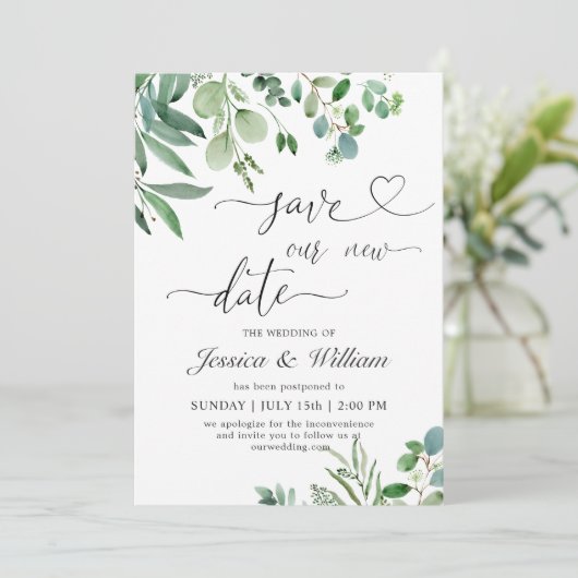 Sla onze nieuwe datum na uitgestelde Waterverf Euc Kaart (Staand voorkant)