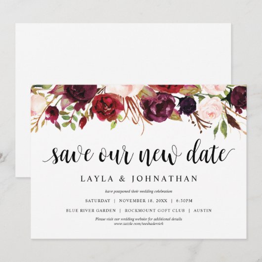 Sla onze nieuwe datum op, Trouwdatum wijzigen Kaart (Voorkant / Achterkant)