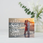 Sla onze trouwdatum op | handgeschreven script briefkaart (Staand voorkant)