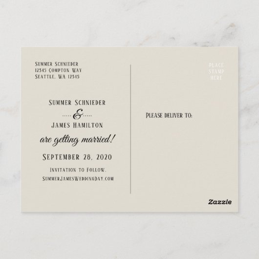 Sla onze trouwdatum op | handgeschreven  script briefkaart (Achterkant)