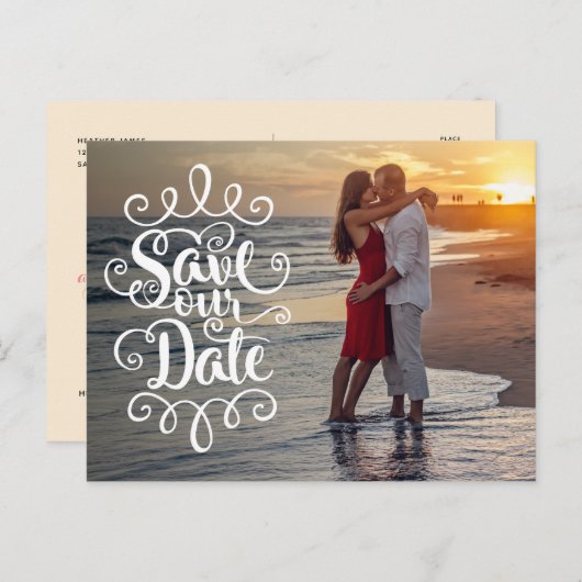 Sla onze trouwdatum op | handgeschreven  script briefkaart (Voorkant / Achterkant)