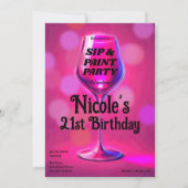 Sla & Schilder Roze Wijn Glas 21e Verjaardagsfeest Kaart (Voorkant)