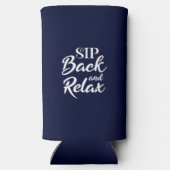 Sla terug en ontspan Blue Slim Seltzer Blikjeskoeler (Achterkant)