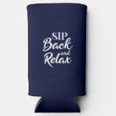 Sla terug en ontspan Blue Slim Seltzer Blikjeskoeler (Voorkant)