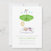 Slaande babymeisje shower groene paraplu kaart (Voorkant)