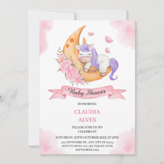 Slaande Eenhoorn Maan Baby Shower Uitnodiging