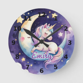 Slaande Eenhoorn op Maan Bewerkbare Naam Klok