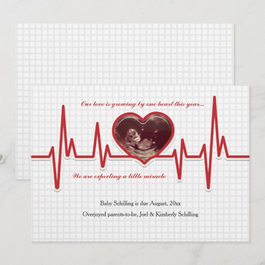 Slaande Hart Foto Zwangerschapsaankondiging Op Maa Aankondiging (Voorkant / Achterkant)