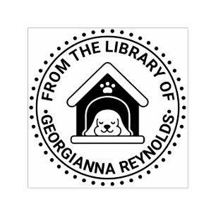 Slaande Hond in Hondenhok Bibliotheek Boek Naam Zelfinktende Stempel