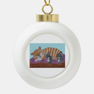 Slaande Kat & Muizen Sneeuwvlok Omlijst Ornament