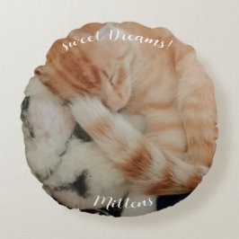 Slaande kattenfoto's, voor- en achterkant, rond kussen
