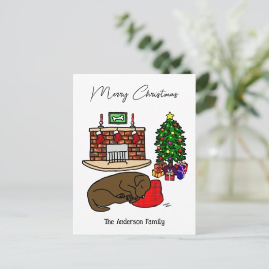 Slaande Kerst-Chocolade-Labrador Feestdagenkaart (Staand voorkant)
