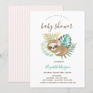 Slaande Luiaard Roze Gestreepte Baby Shower Kaart