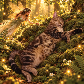 Slaande Tabby Kat & Fee Enchanted Bos Kussen