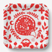 Slaande Vos Folk Art Papieren Bordje (Voorkant)