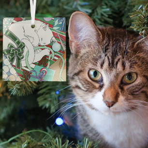 Slaande Witte Kat Kerst Inpakpapier Glas Ornament