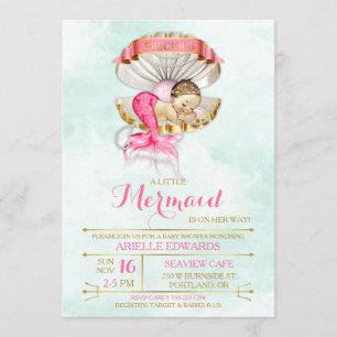 Slaande Zeemeermin Baby Schelp Tiara Goud & Roze Kaart