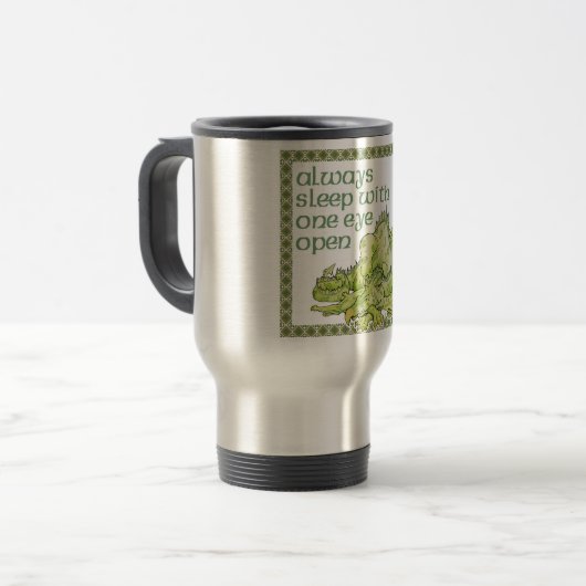 Slaap altijd met één oog open reisbeker (Voorkant links)