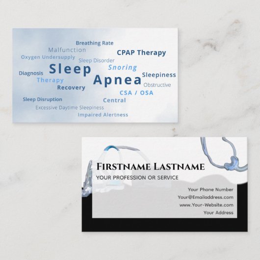 Slaap apneu cpap machine therapie CSA OSA Visitekaartje (Voorkant / Achterkant)