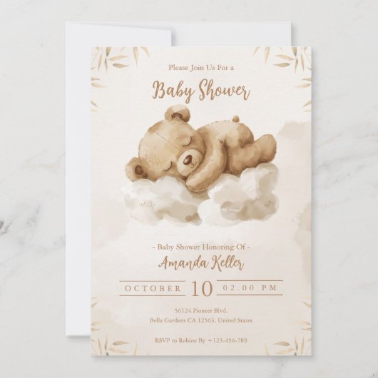 Slaap Baby Beer Neutraal Boho Baby shower Kaart (Voorkant)