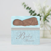 Slaap Baby Boy Blauw Grijs Baby shower Kaart (Staand voorkant)