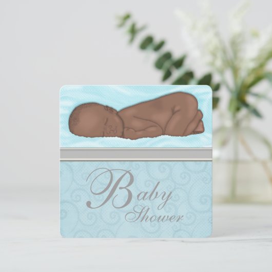 Slaap Baby Boy Blauw Grijs Baby shower Kaart (Staand voorkant)