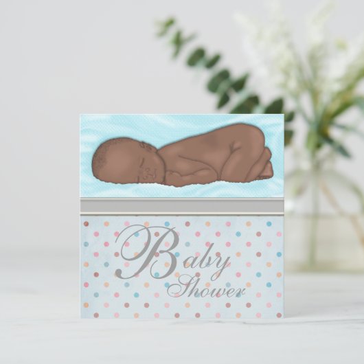 Slaap Baby Boy Blauw Grijs Baby shower Kaart (Staand voorkant)