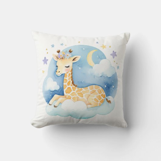 Slaap Baby Giraffe Boho Naam Kwekerij Kussen (Voorkant)