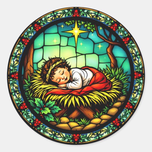 Slaap Baby Jesus Christmas Ronde Sticker (Voorkant)