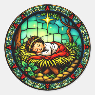 Slaap Baby Jesus Christmas Ronde Sticker