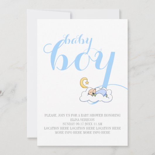 Slaap baby jongen douche blauwe tekst minimaal kaart (Voorkant)