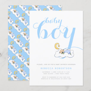 Slaap baby jongen douche elegante blauwe typografi kaart